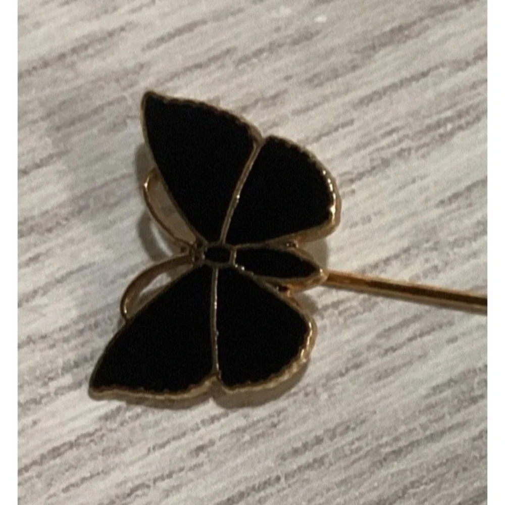 Goldtone Stick Pin w/‎ Black Enamel Butterfly Vintage